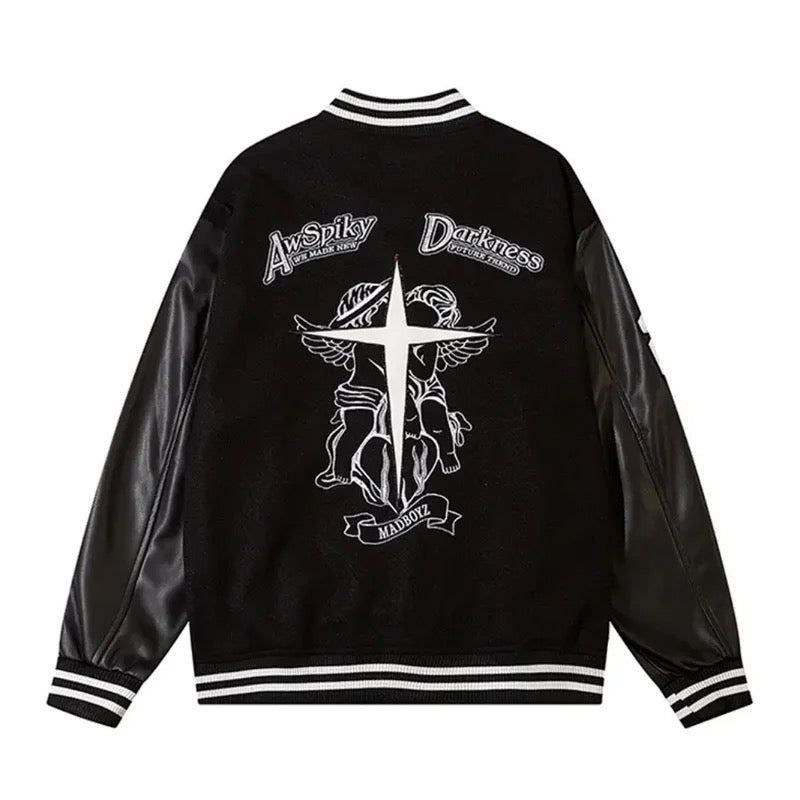 Spiky Embroidered Varsity Baseball Jacket