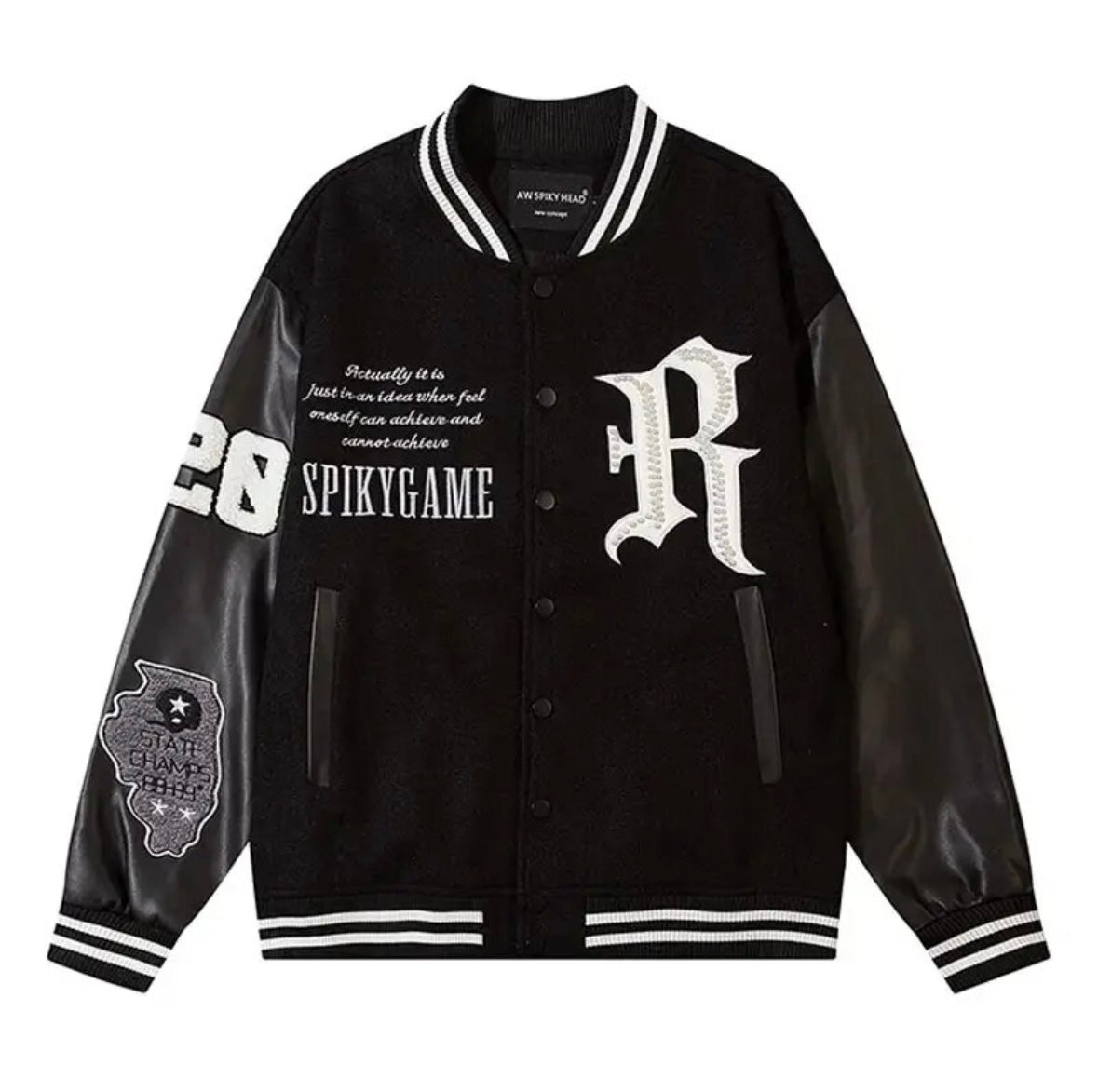 Spiky Embroidered Varsity Baseball Jacket