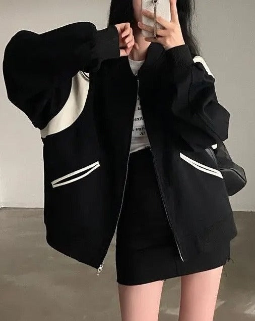 Oversized Striped Bomber Jacket