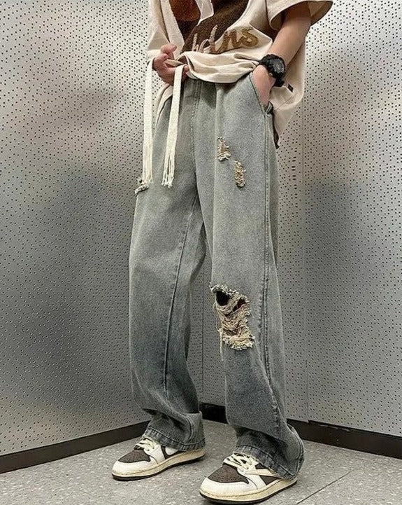 Distressed Ripped Denim Joggers