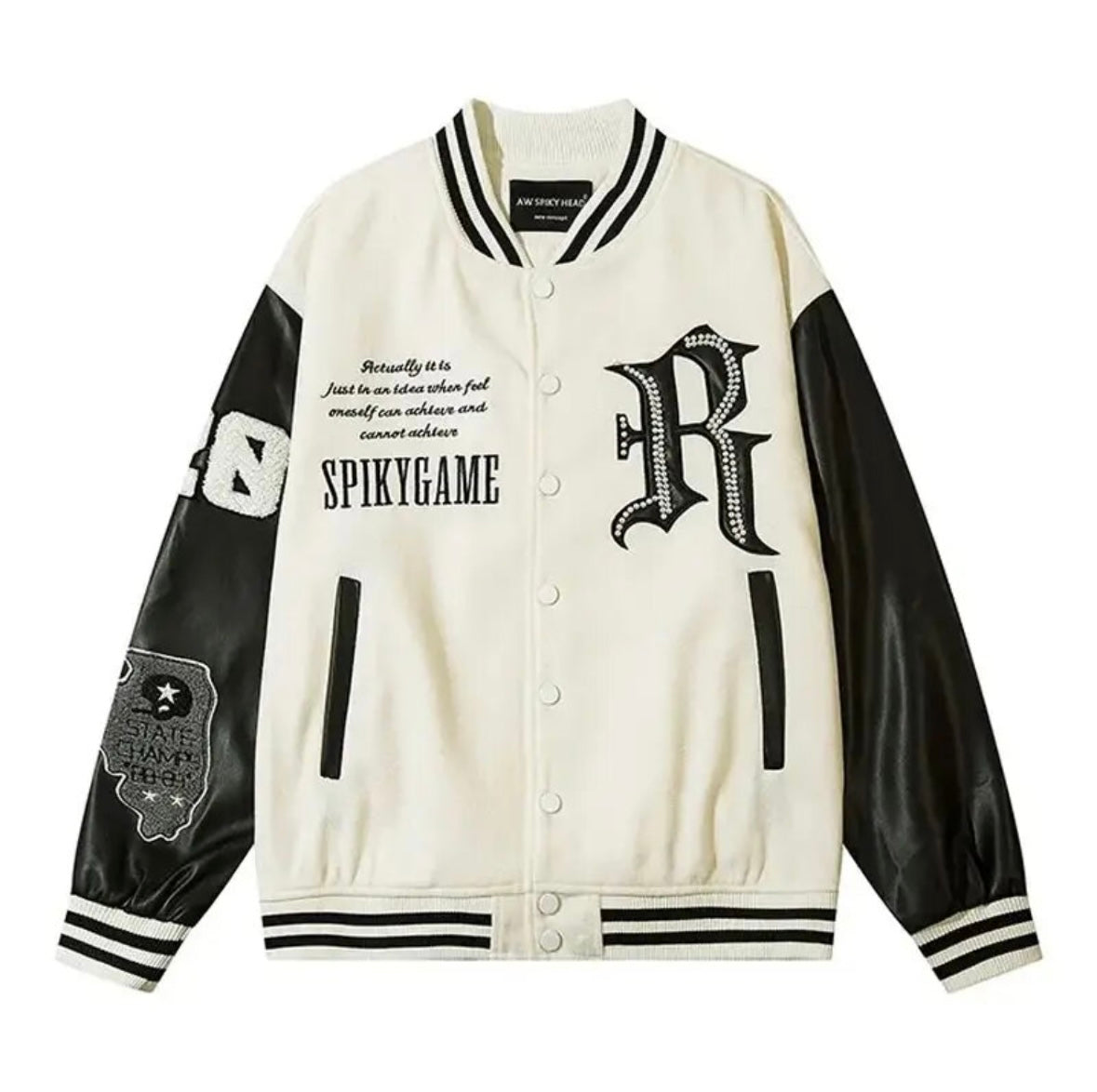 Spiky Embroidered Varsity Baseball Jacket