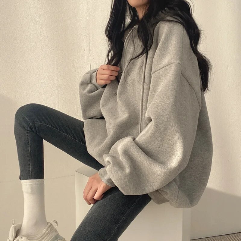 Oversized Solid Half Zip Up Fleece Hoodie