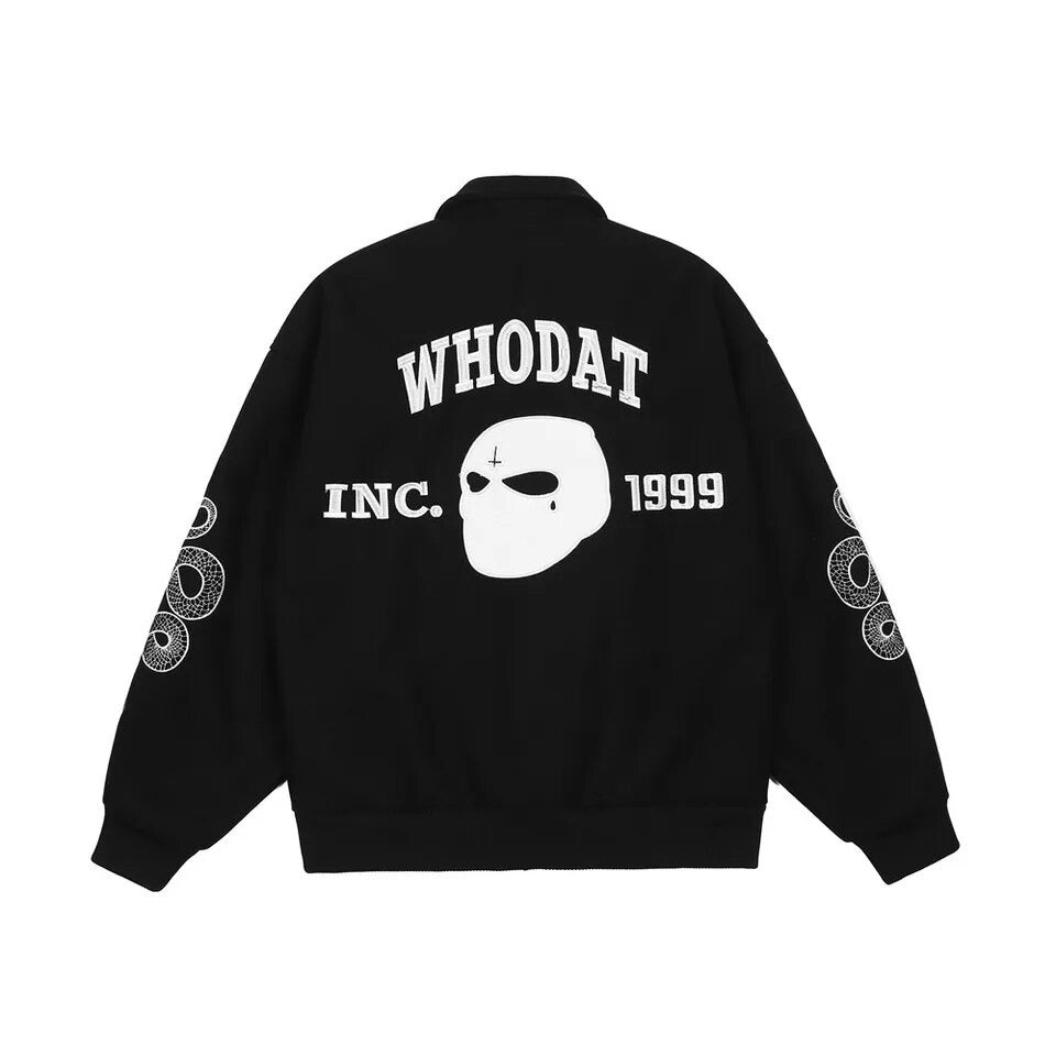 WHODAT Embroidered Varsity Jacket