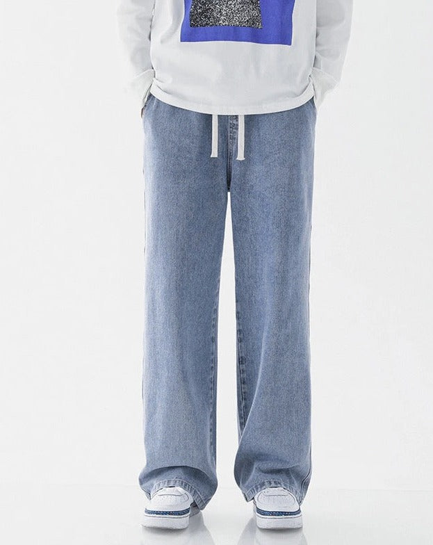 Straight Loose Elastic-Waisted Denim Joggers