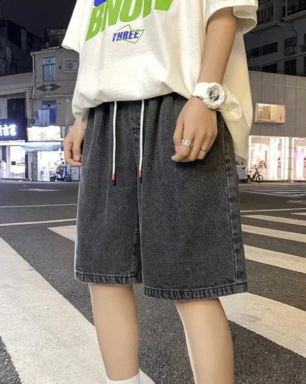 Elastic Waist Casual Denim Shorts