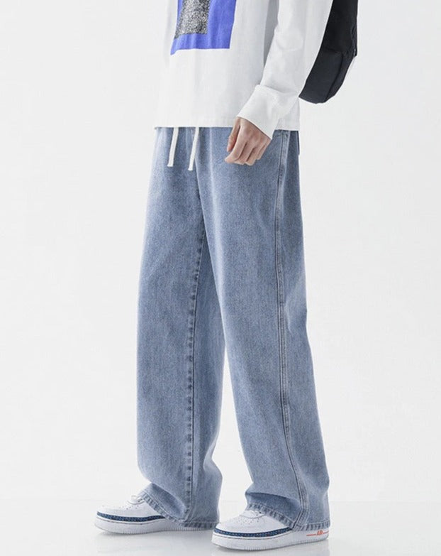 Straight Loose Elastic-Waisted Denim Joggers