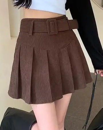 High-Waisted Pleated Mini Skirt with Belt