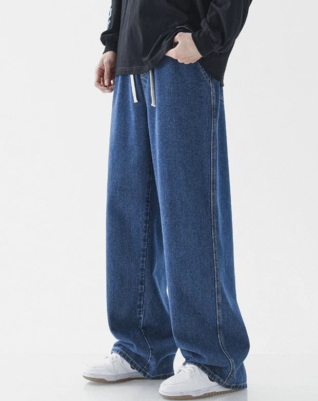 Straight Loose Elastic-Waisted Denim Joggers