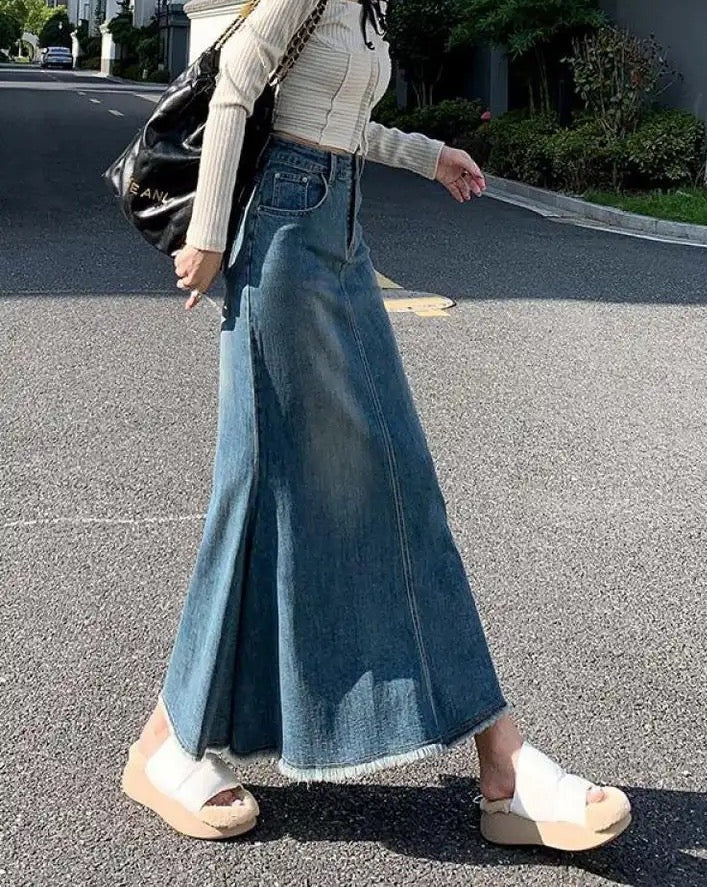 High-Waisted Maxi Denim Skirt