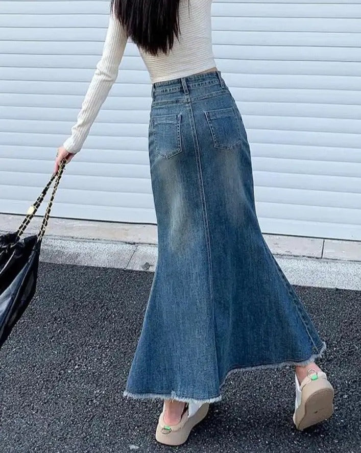 High-Waisted Maxi Denim Skirt