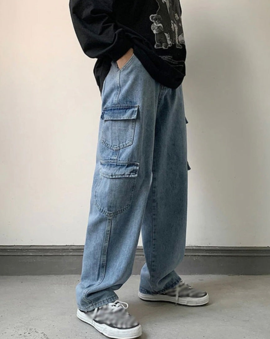 Straight Cargo Denim Jeans