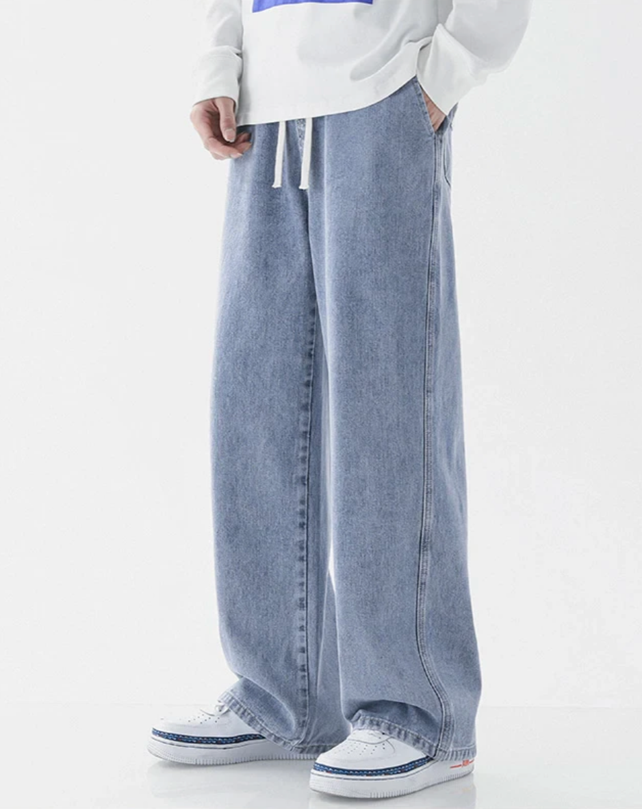 Straight Loose Elastic-Waisted Denim Joggers