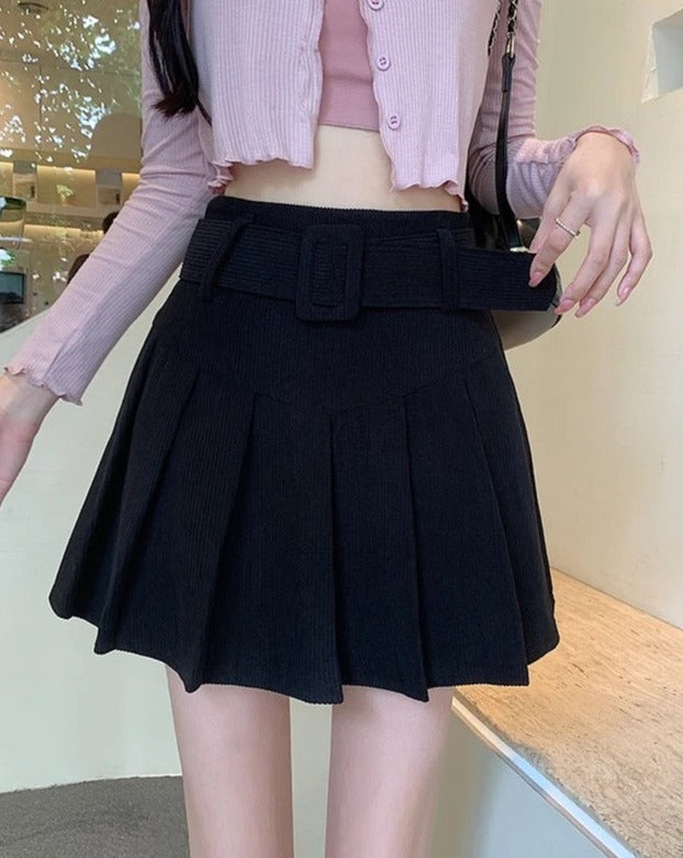 High-Waisted Pleated Mini Skirt with Belt