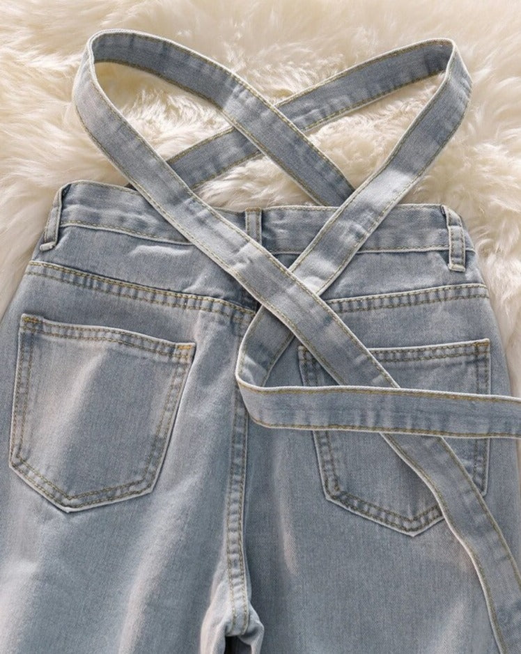 Tie High-Waisted Loose Casual Denim Jeans