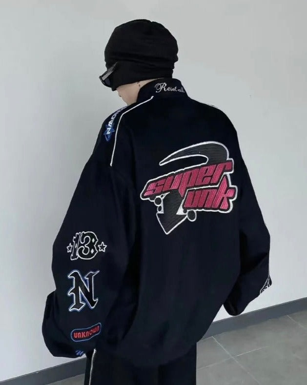 Letter Embroidered Racing Jacket