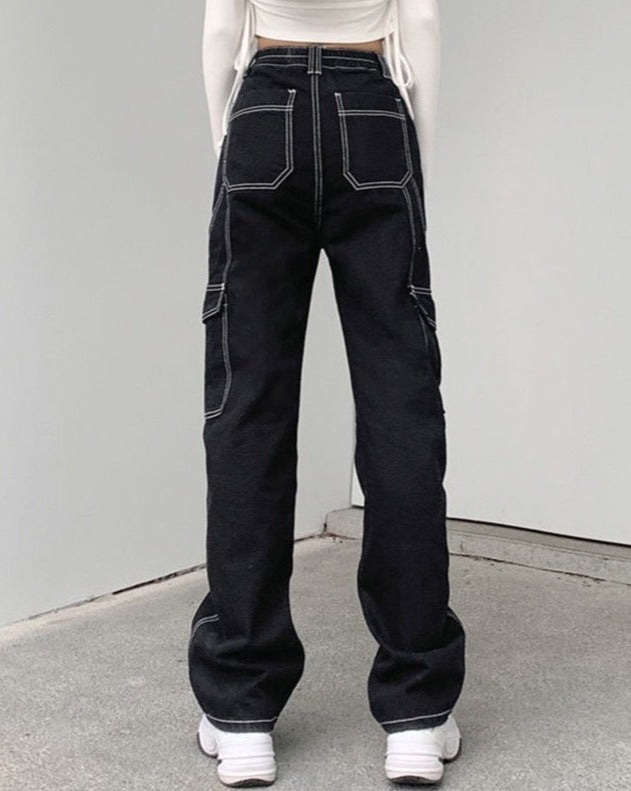 Straight Leg Cargo Denim Jeans