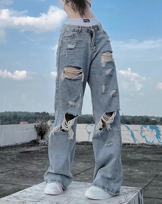 Baggy Distressed Ripped Denim Jeans