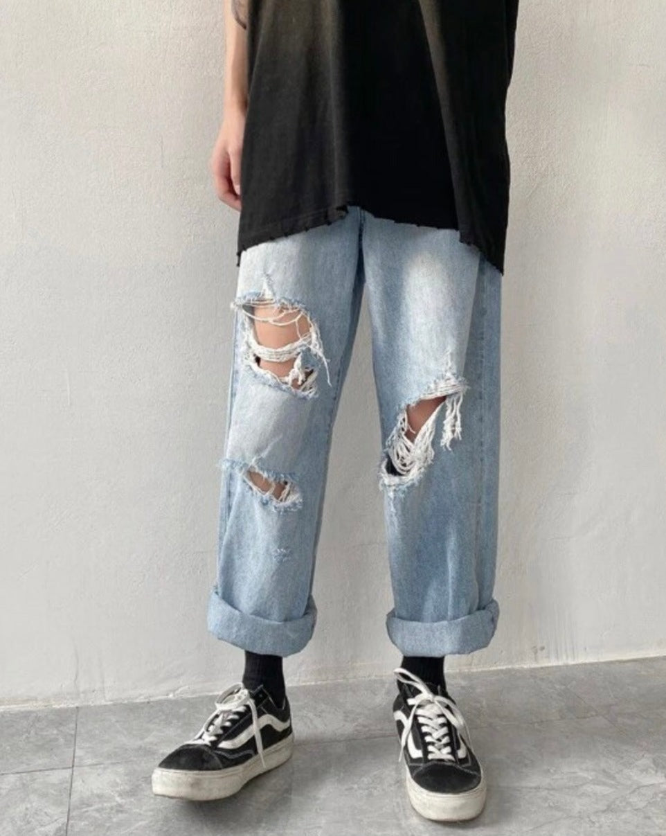 Distressed Loose Ripped Denim Jeans