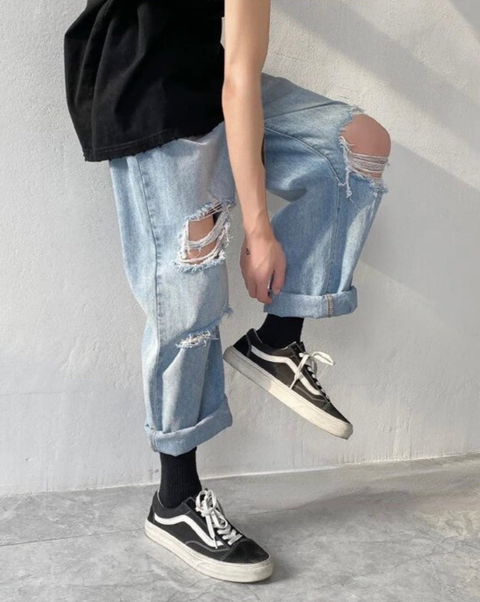 Distressed Loose Ripped Denim Jeans