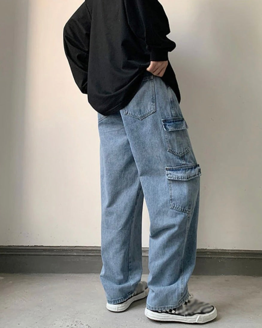 Straight Cargo Denim Jeans