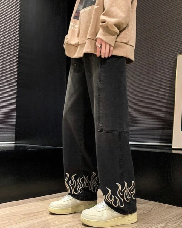 Embroidery Straight Denim Jeans