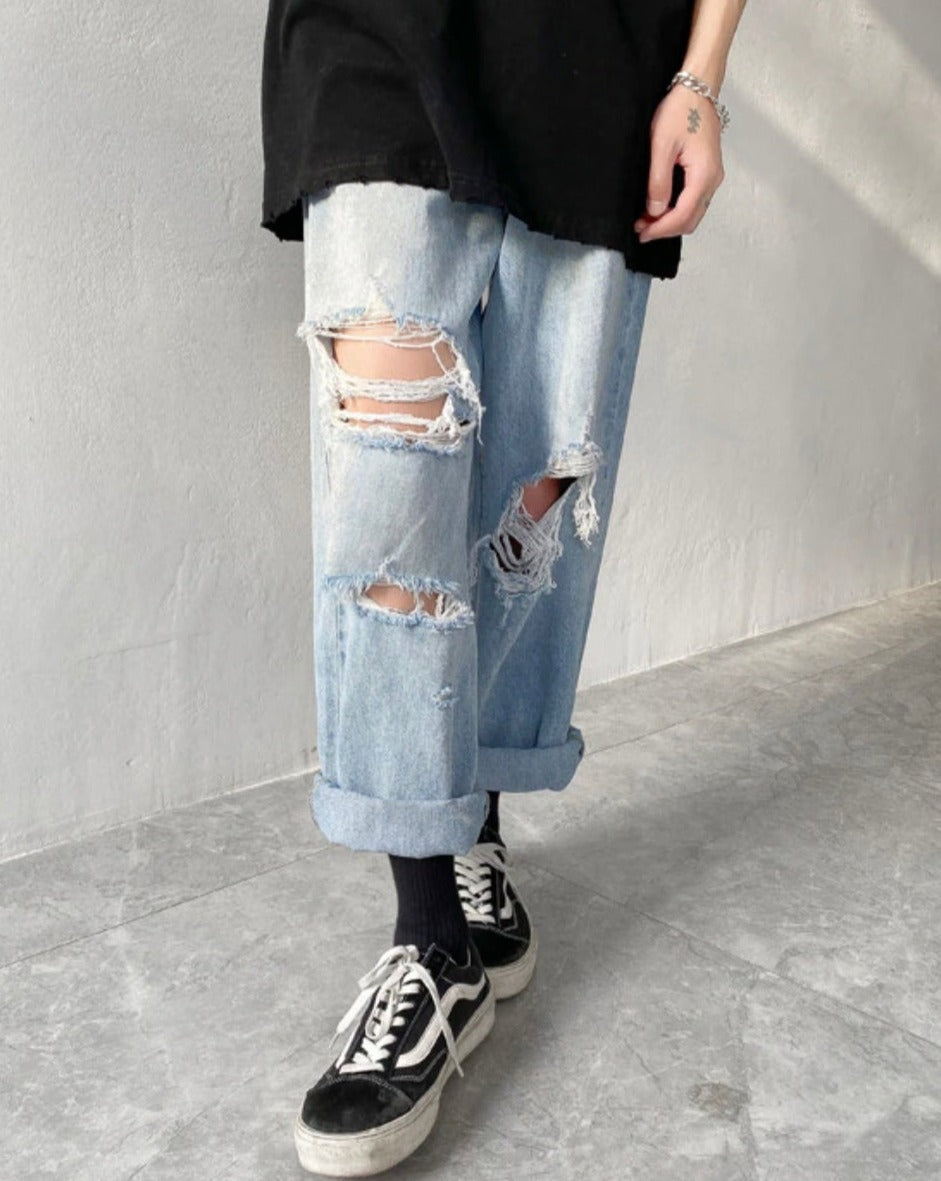 Distressed Loose Ripped Denim Jeans