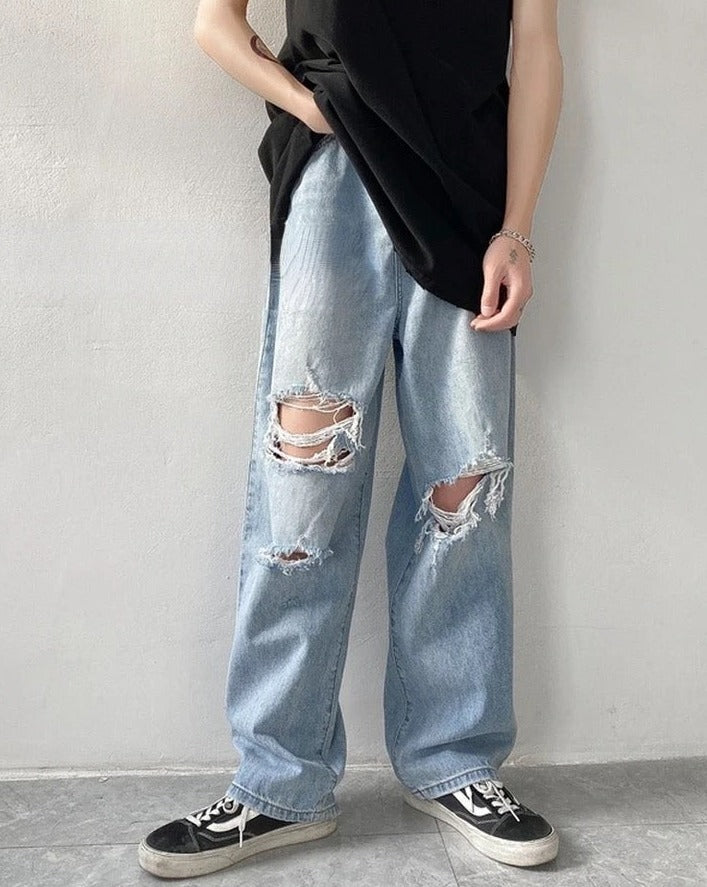 Distressed Loose Ripped Denim Jeans