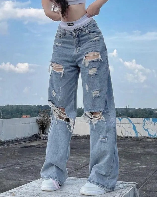 Baggy Distressed Ripped Denim Jeans