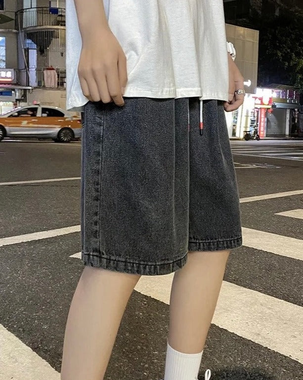 Elastic Waist Casual Denim Shorts