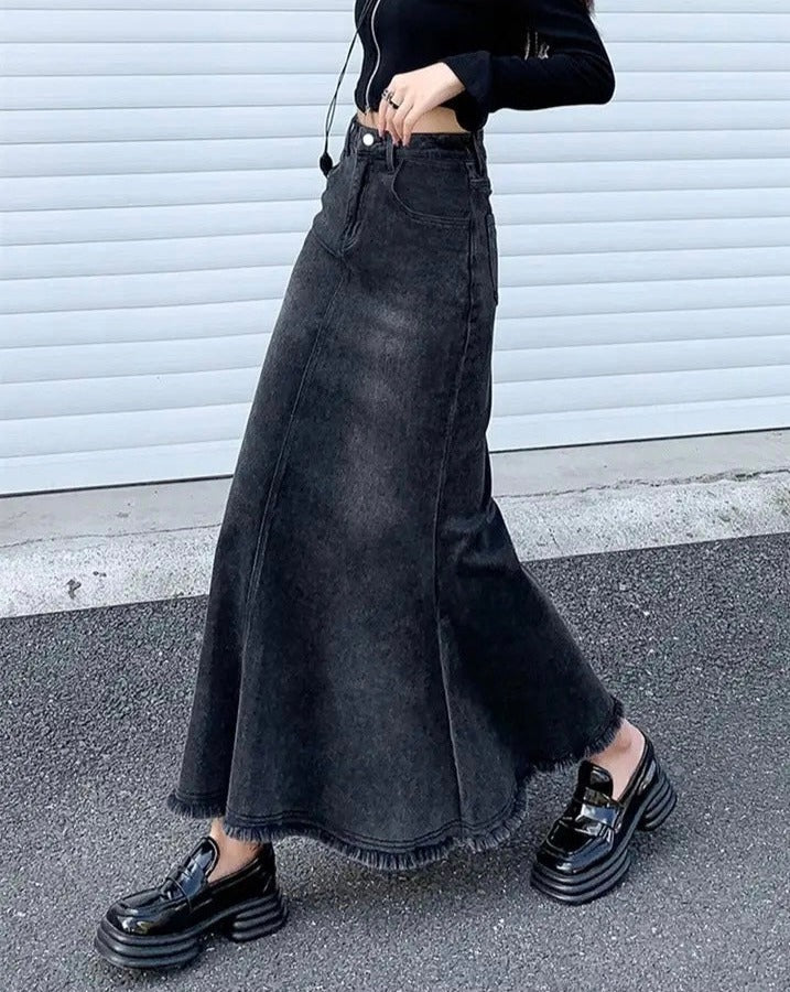 High-Waisted Maxi Denim Skirt