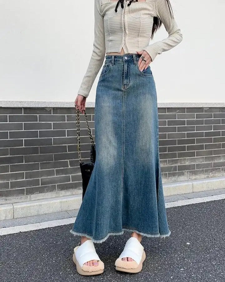 High-Waisted Maxi Denim Skirt