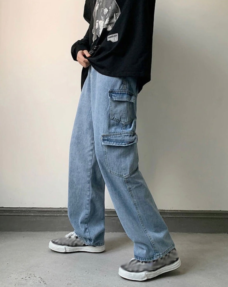 Straight Cargo Denim Jeans