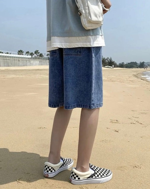 Elastic Waist Casual Denim Shorts