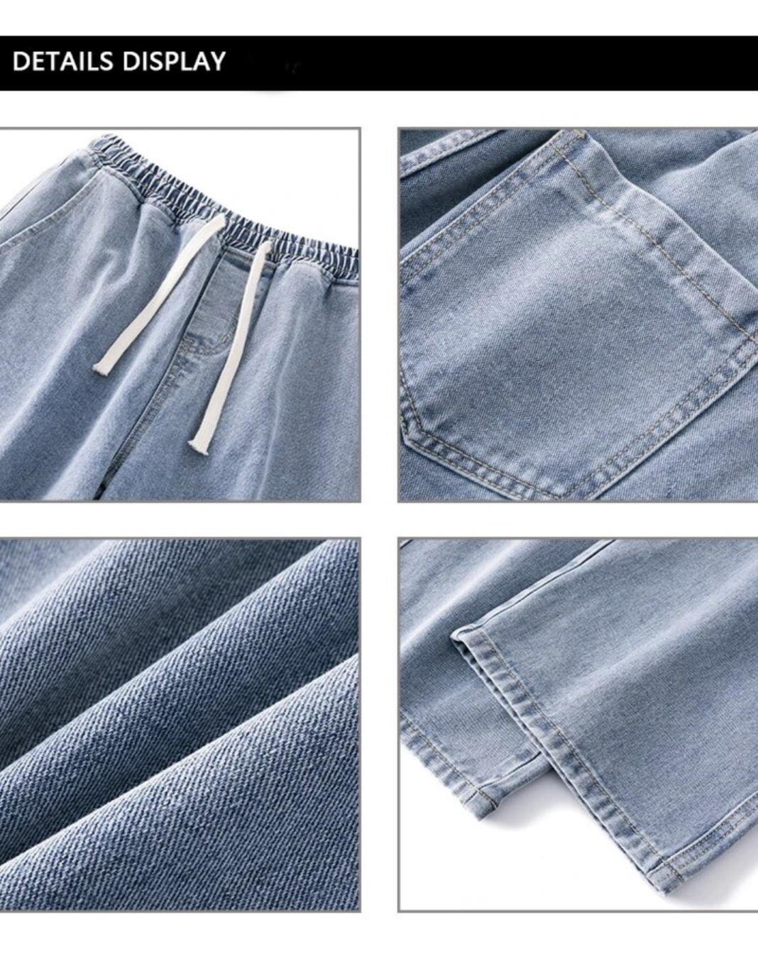 Straight Loose Elastic-Waisted Denim Joggers