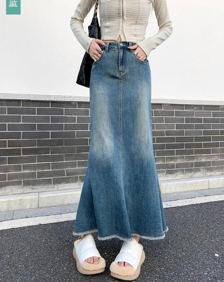 High-Waisted Maxi Denim Skirt