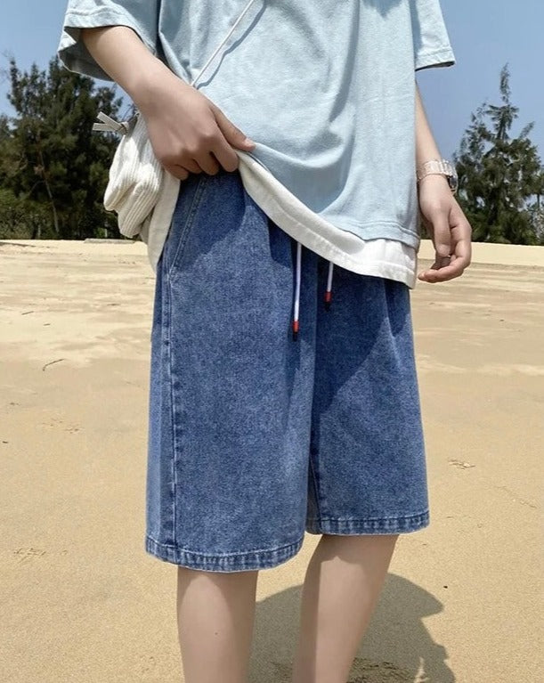 Elastic Waist Casual Denim Shorts