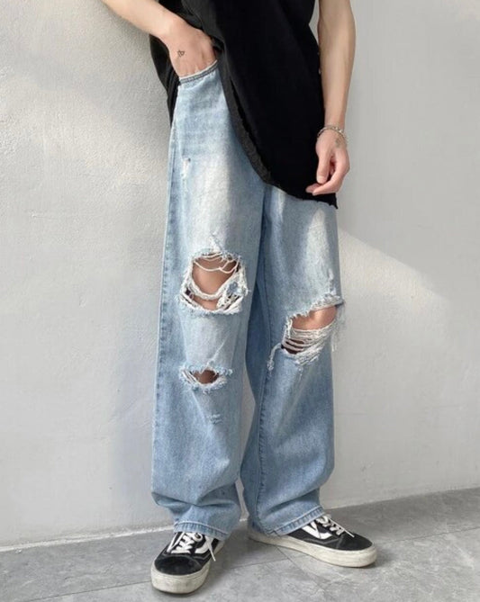 Distressed Loose Ripped Denim Jeans