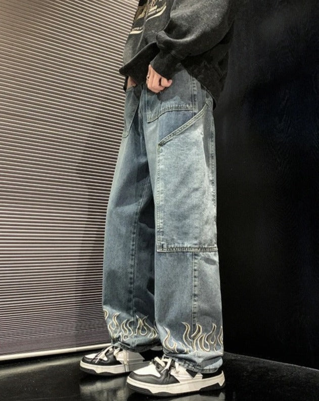 Embroidery Straight Denim Jeans