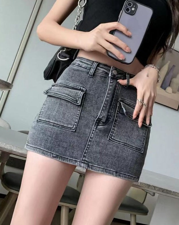 High-Waisted Denim Mini Skirt