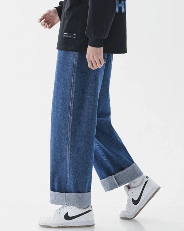 Straight Loose Elastic-Waisted Denim Joggers