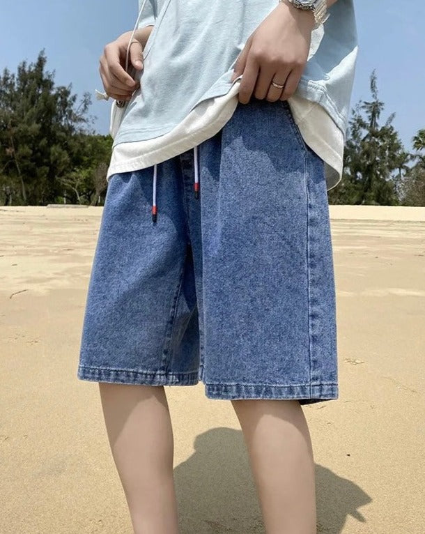 Elastic Waist Casual Denim Shorts