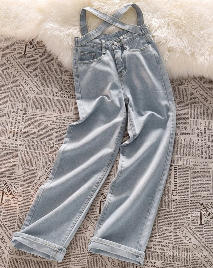 Tie High-Waisted Loose Casual Denim Jeans