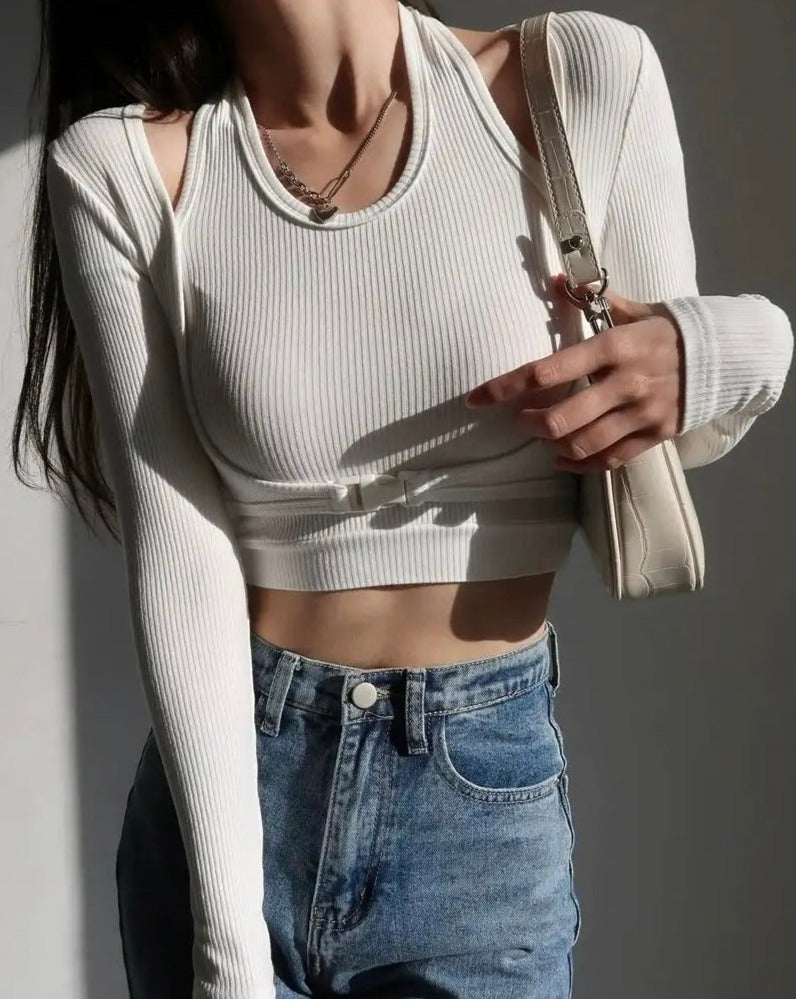 Slim Long Sleeve Buckle Crop top