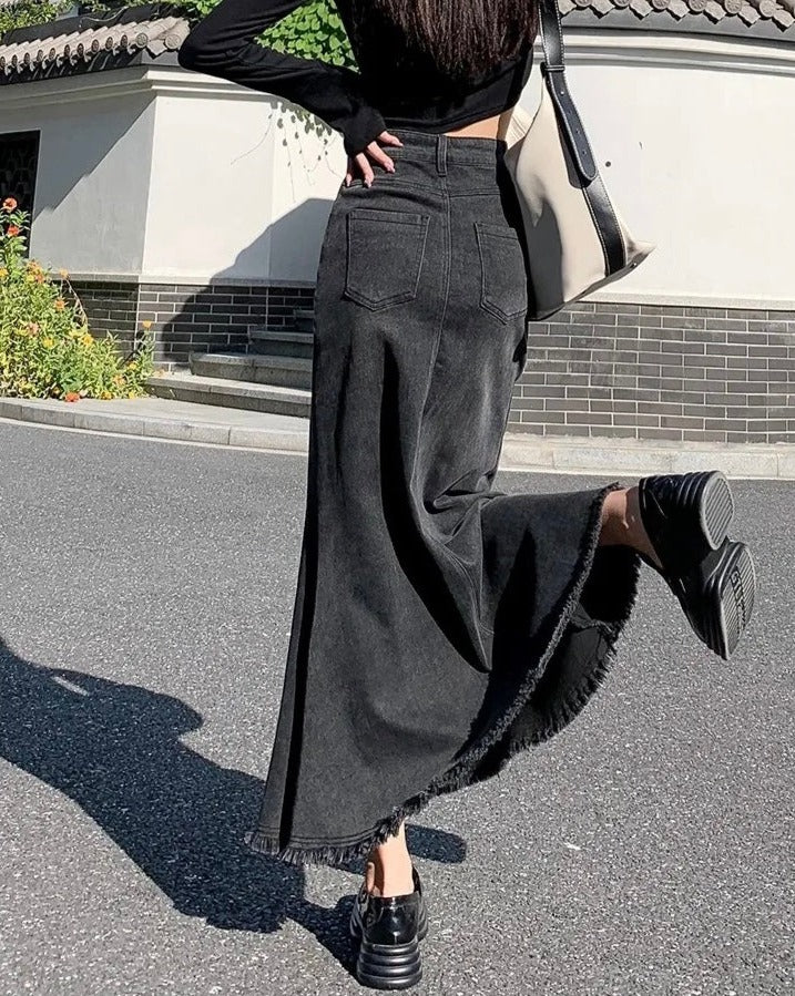 High-Waisted Maxi Denim Skirt