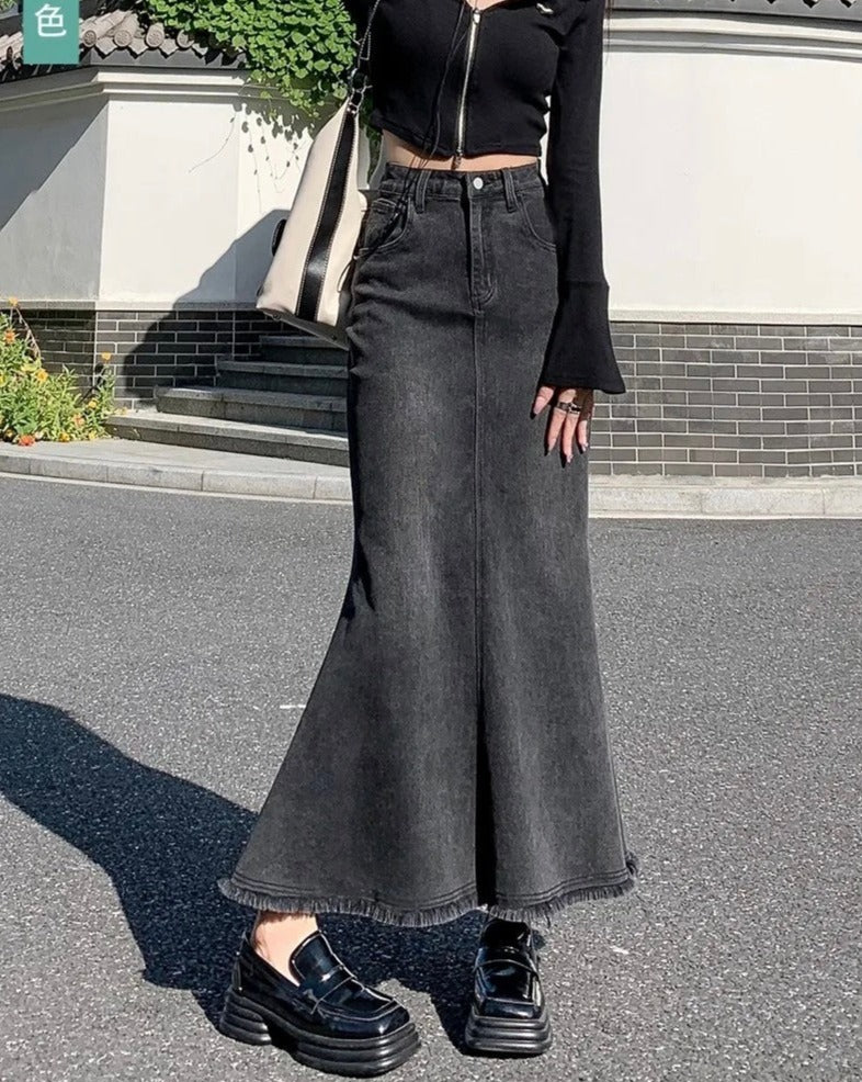 High-Waisted Maxi Denim Skirt