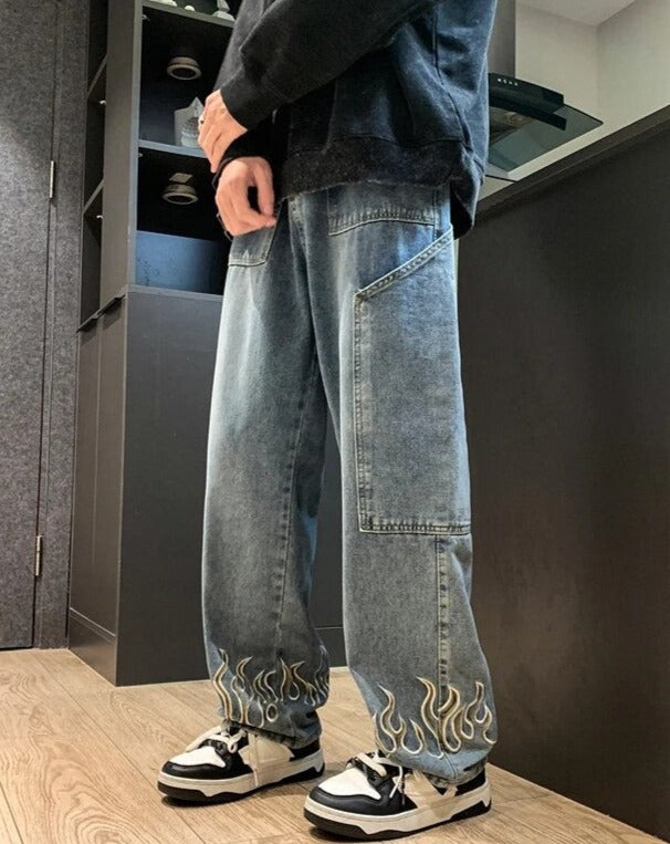 Embroidery Straight Denim Jeans