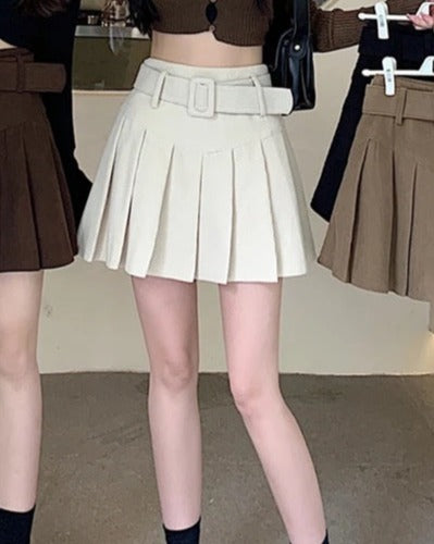 High-Waisted Pleated Mini Skirt with Belt