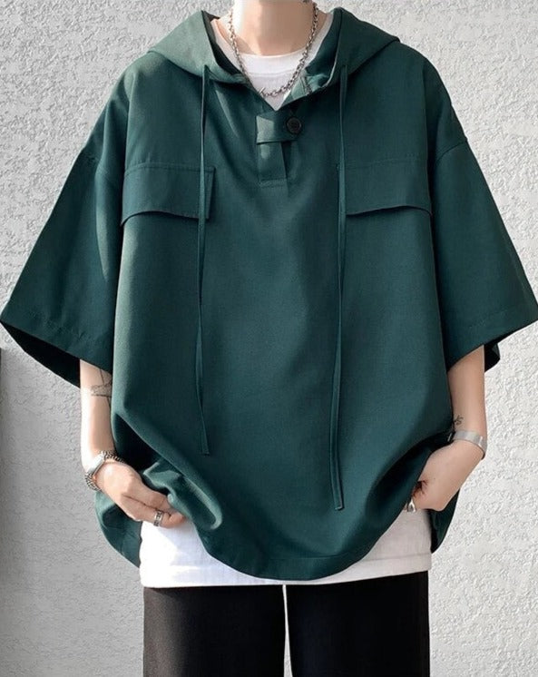 Half Sleeve Pullover Hooded Loose Tops