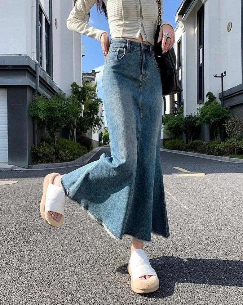 High-Waisted Maxi Denim Skirt