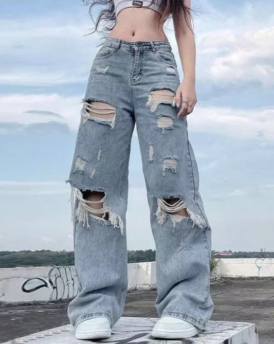 Baggy Distressed Ripped Denim Jeans
